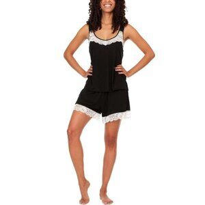 Flora Nikrooz Women's Lace Trim Tank & Short Sleepwear Pajama Set Black XS NWT
